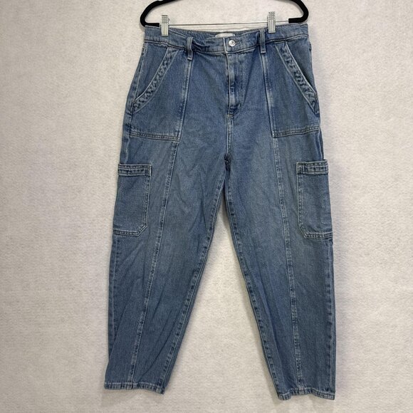 LOFT Denim - Loft Jeans Womens 31 Blue Denim High Rise Cargo Barrel Relaxed Tapered Pants